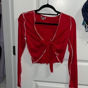 Verge girl long sleeve red tie front crop top